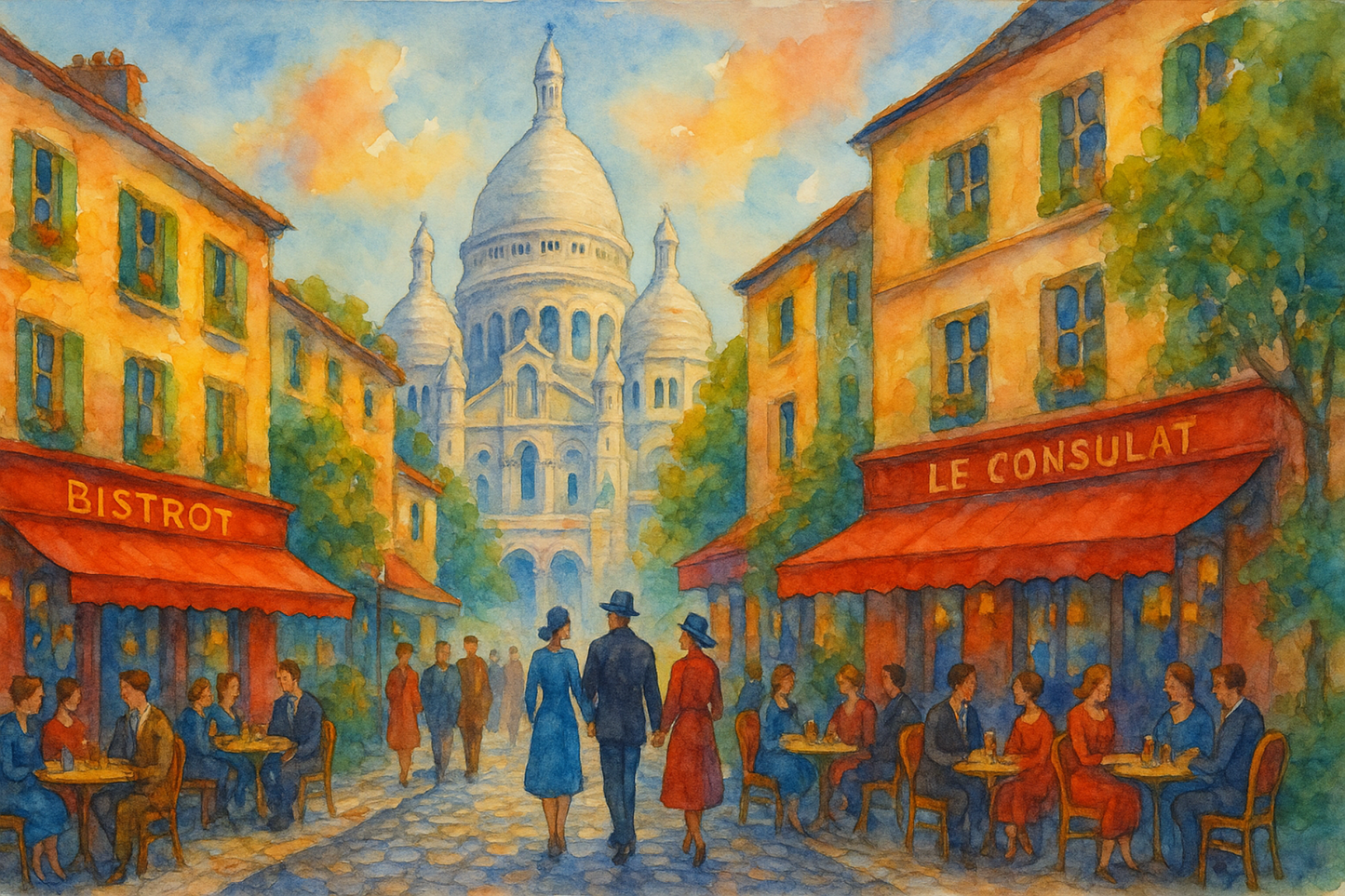 Watercolor Aquarelle Workshop Montmartre artist district unique experience in Paris cobbled streets cafés bistrots