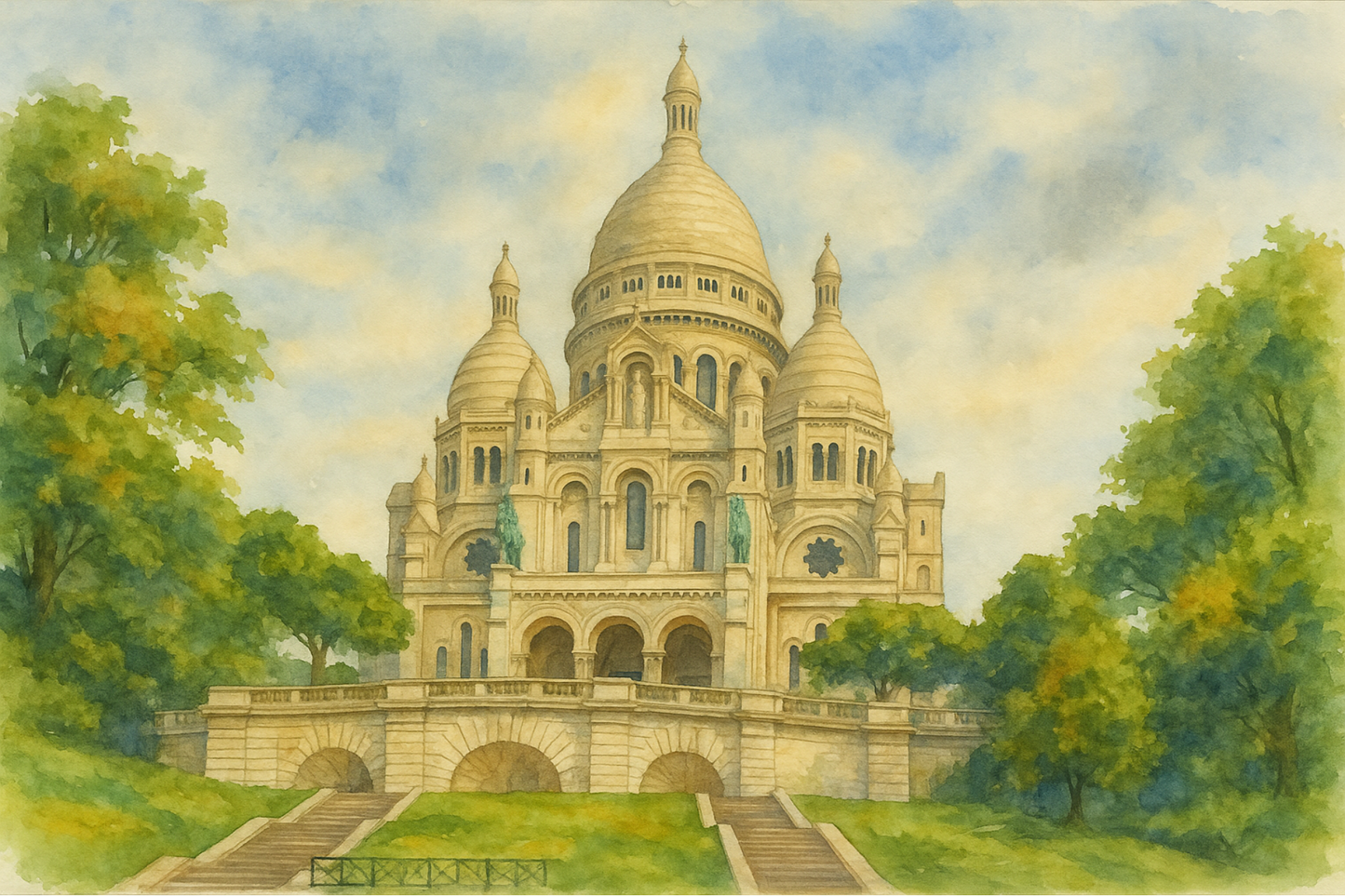 Sacre Coeur Basilica Montmartre Watercolor Piece of art workshop water color cobbled streets cafés bistrot artist