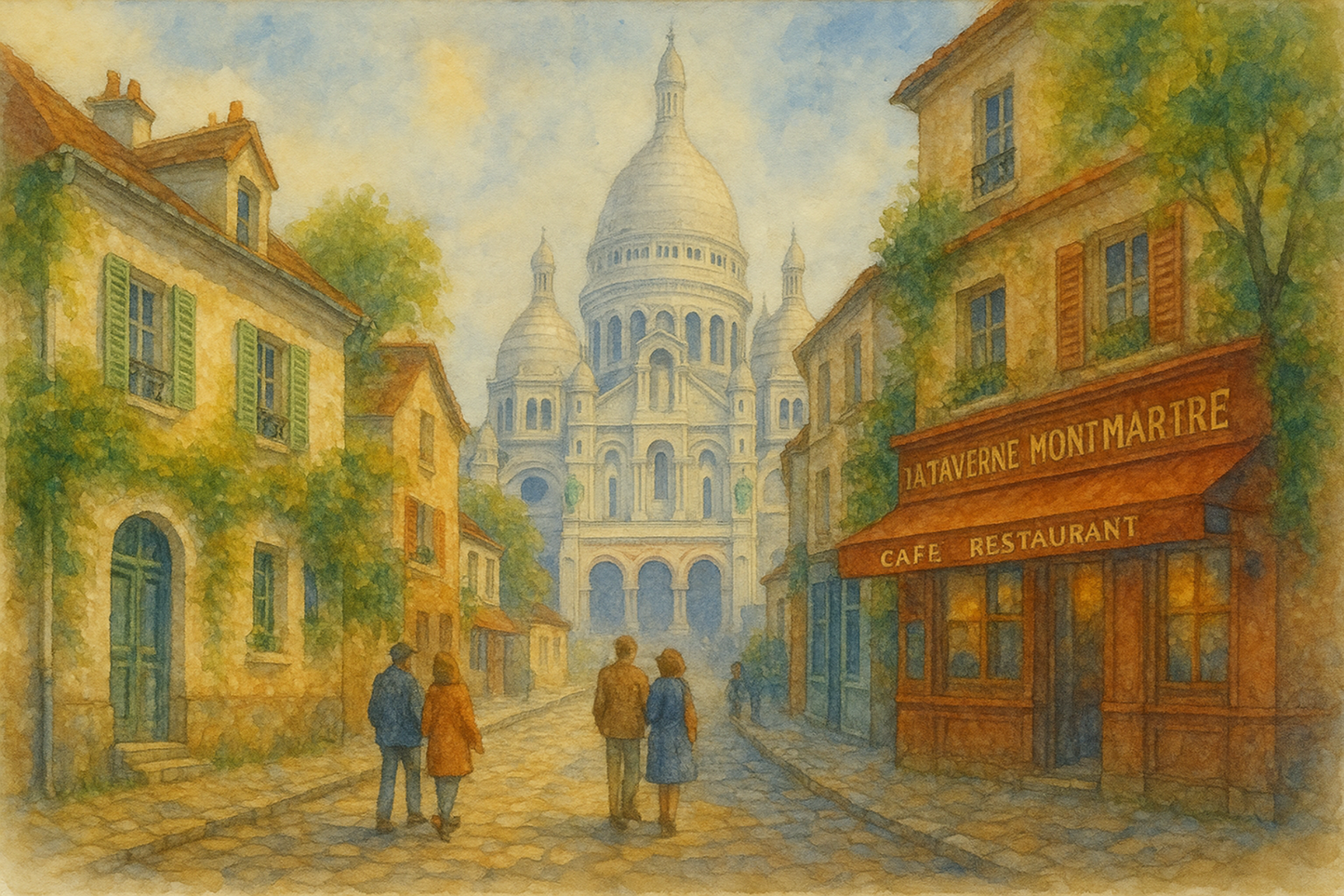 sacre coeur watercolor workshop montmartre Paris streets cobbled aquarelle artist artistic masterpiece