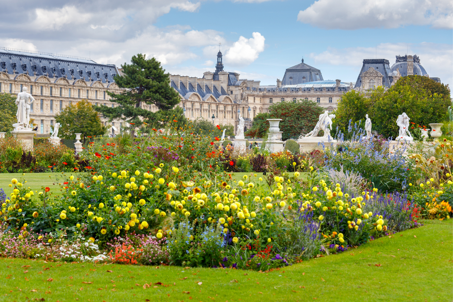 Tuileries garden flowers colors museum Louvre district concorde guided tour with a Parisian local guide visit tickets